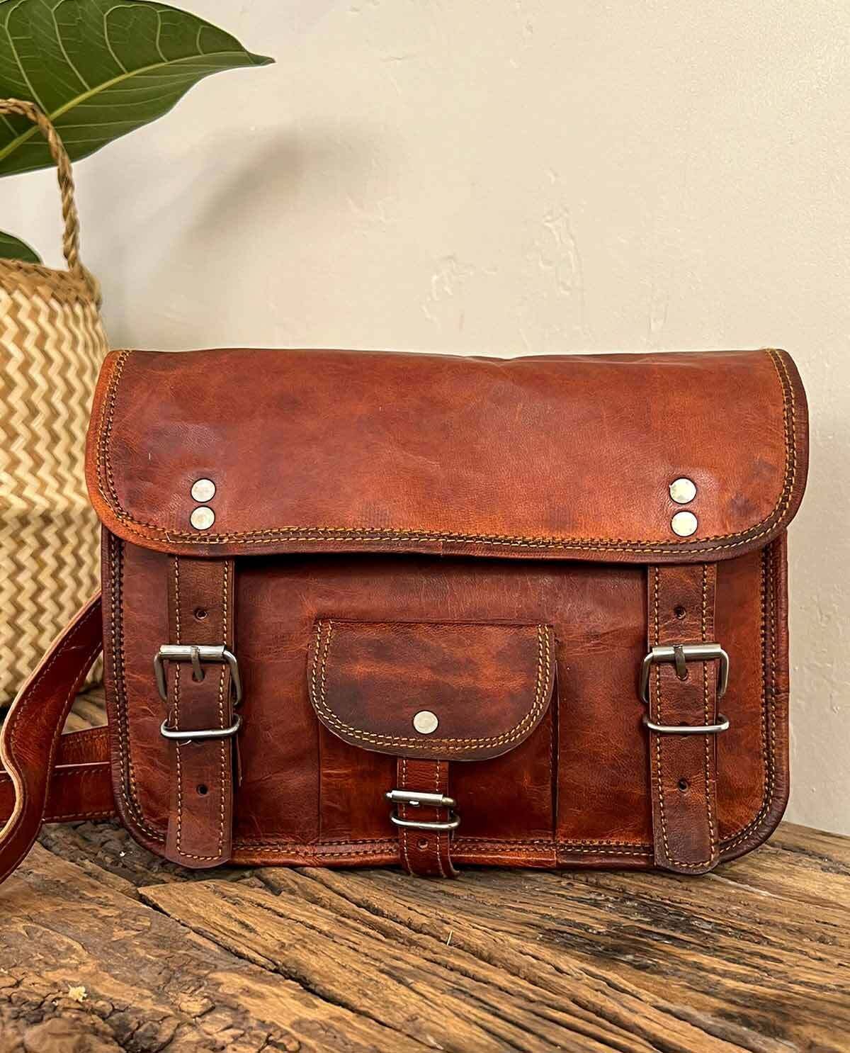 Brown leather handbag best sale