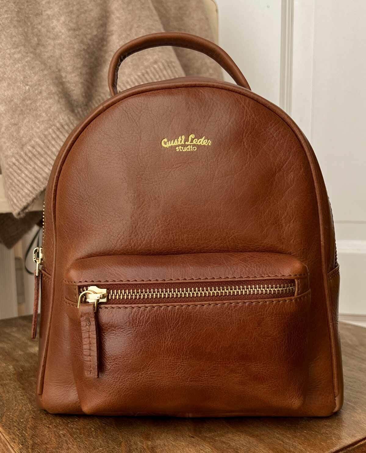 Tan leather mini backpack on sale