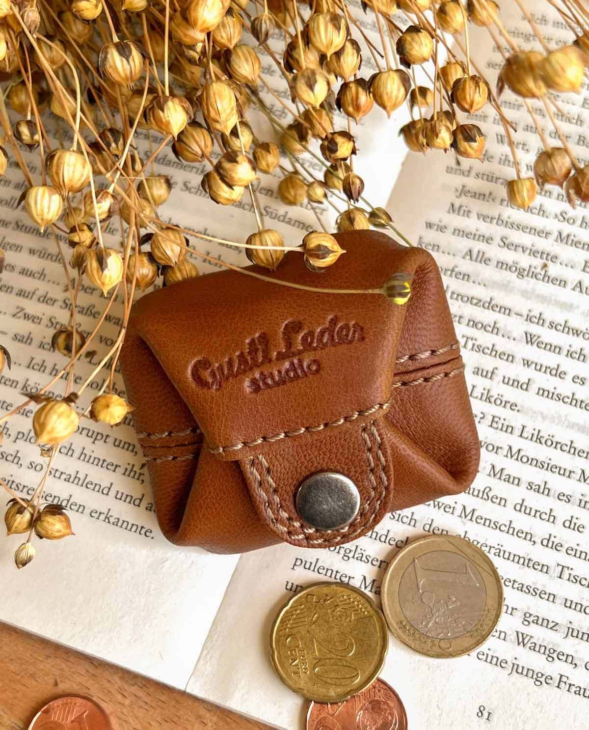 Tan leather coin purse sale