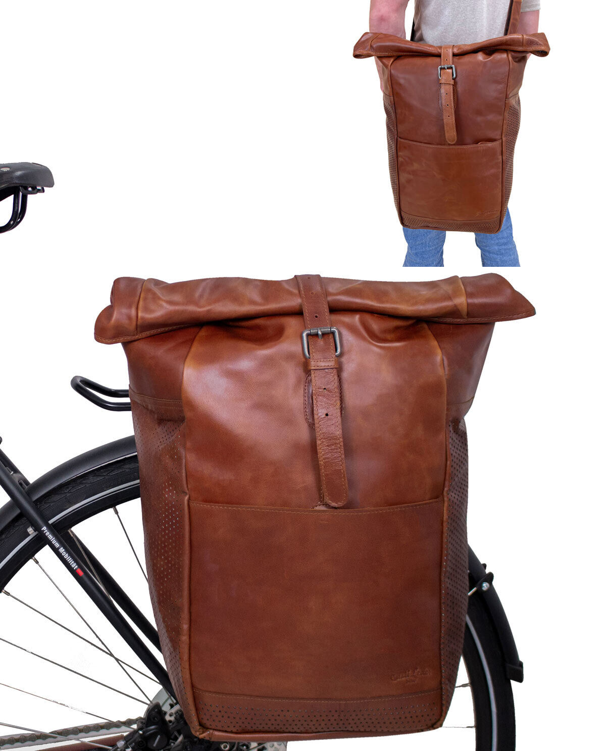 Miquel I. Pannier saddle bag with shoulder strap bicycle bag bike bag large brown leather 16 litre