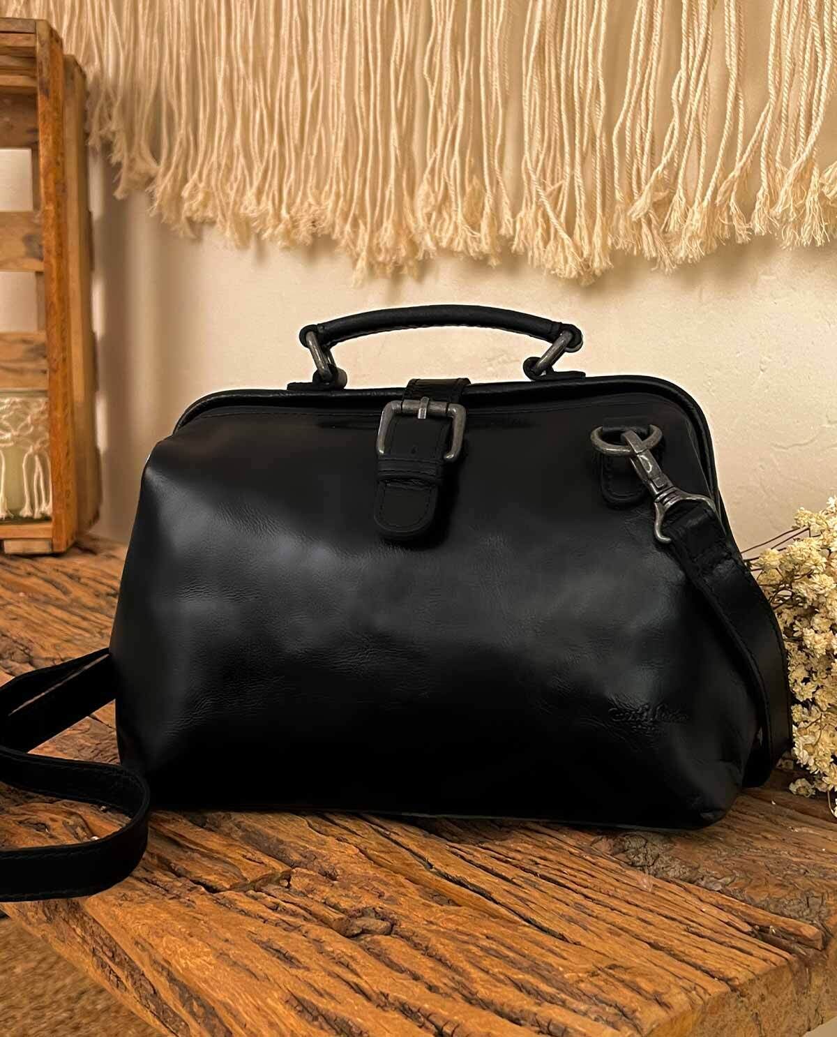 Lillith Shoulder bag Satchel Vintage Leather bag Handbags Doctor s bag Black Leather