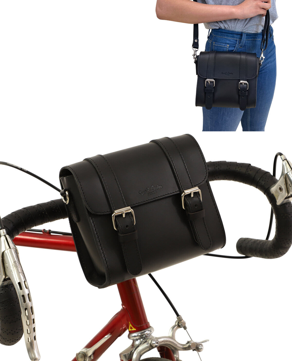 Beryl B. Handlebar bag briefcase shoulder bag satchel mini briefcase mini satchel bike bag pannier bike pannier leather bag vintage black leather