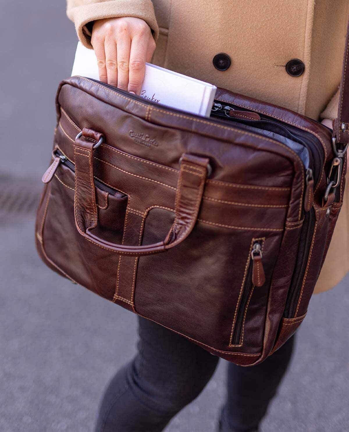 Tan leather laptop bag on sale