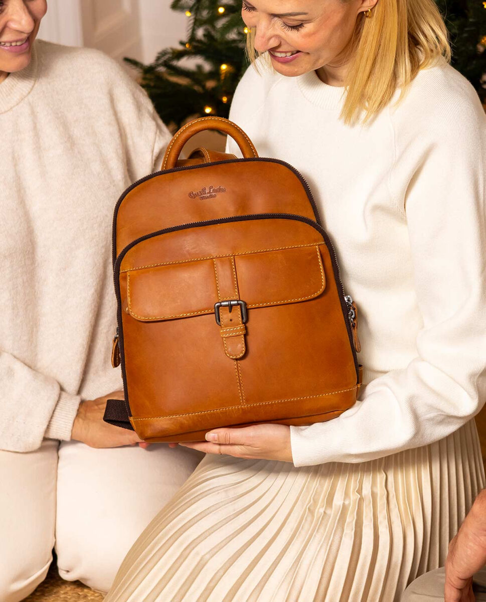 Tan leather backpack ladies sale